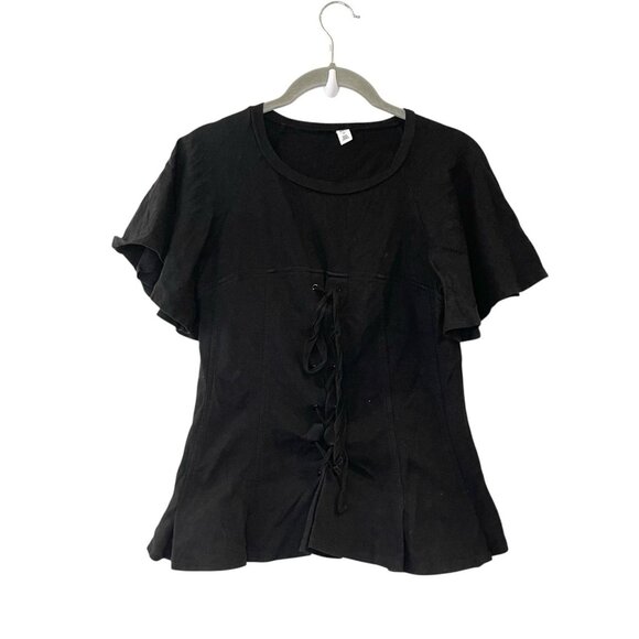 Nordstrom BP Black Blouse Top Lace Up Corset Stretch T-Shirt Crew Solid Size M - Picture 1 of 5